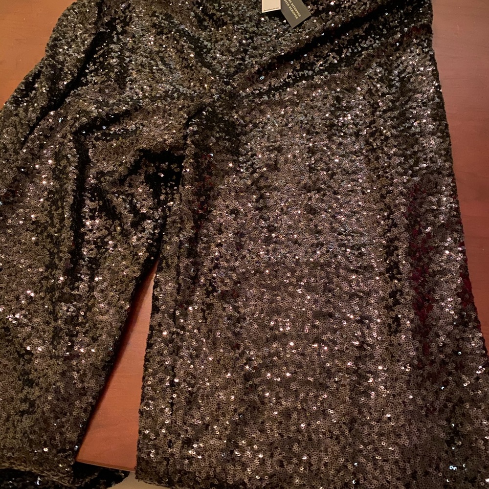 Sequin wide leg black pants